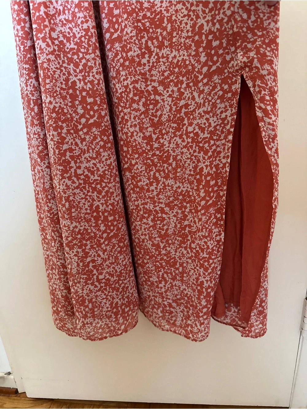 Abercrombie & Fitch Coral Floral ruched Chiffon Midi Dress Slit Size XL